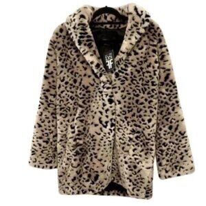 Fabulous Furs Beige and Black Leopard Print Faux Fur Coat